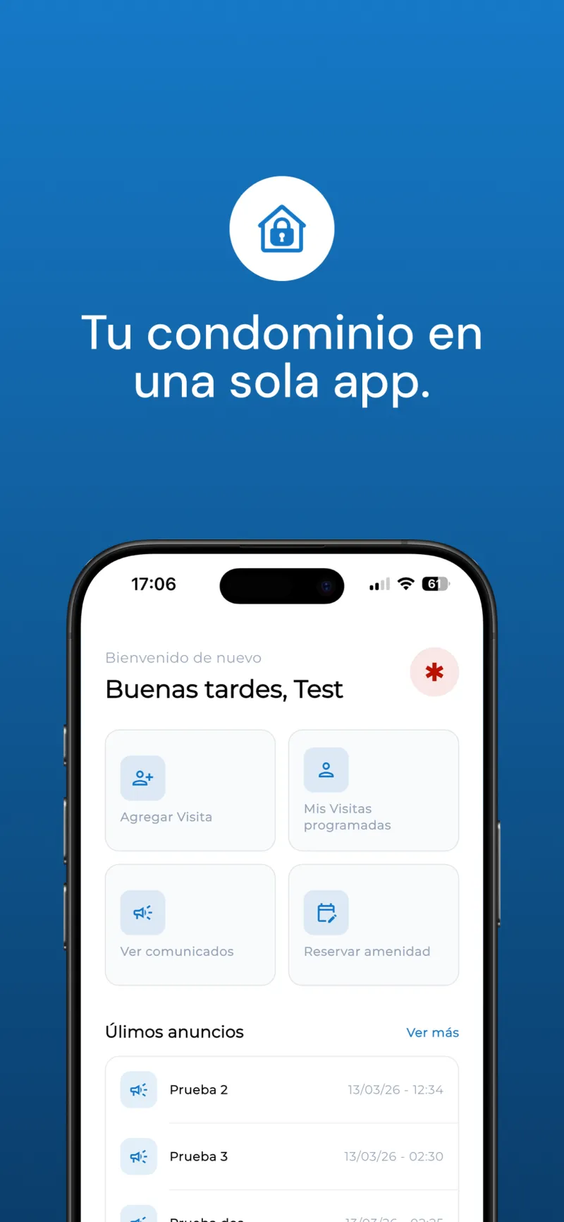Privapp: pantalla de inicio del residente